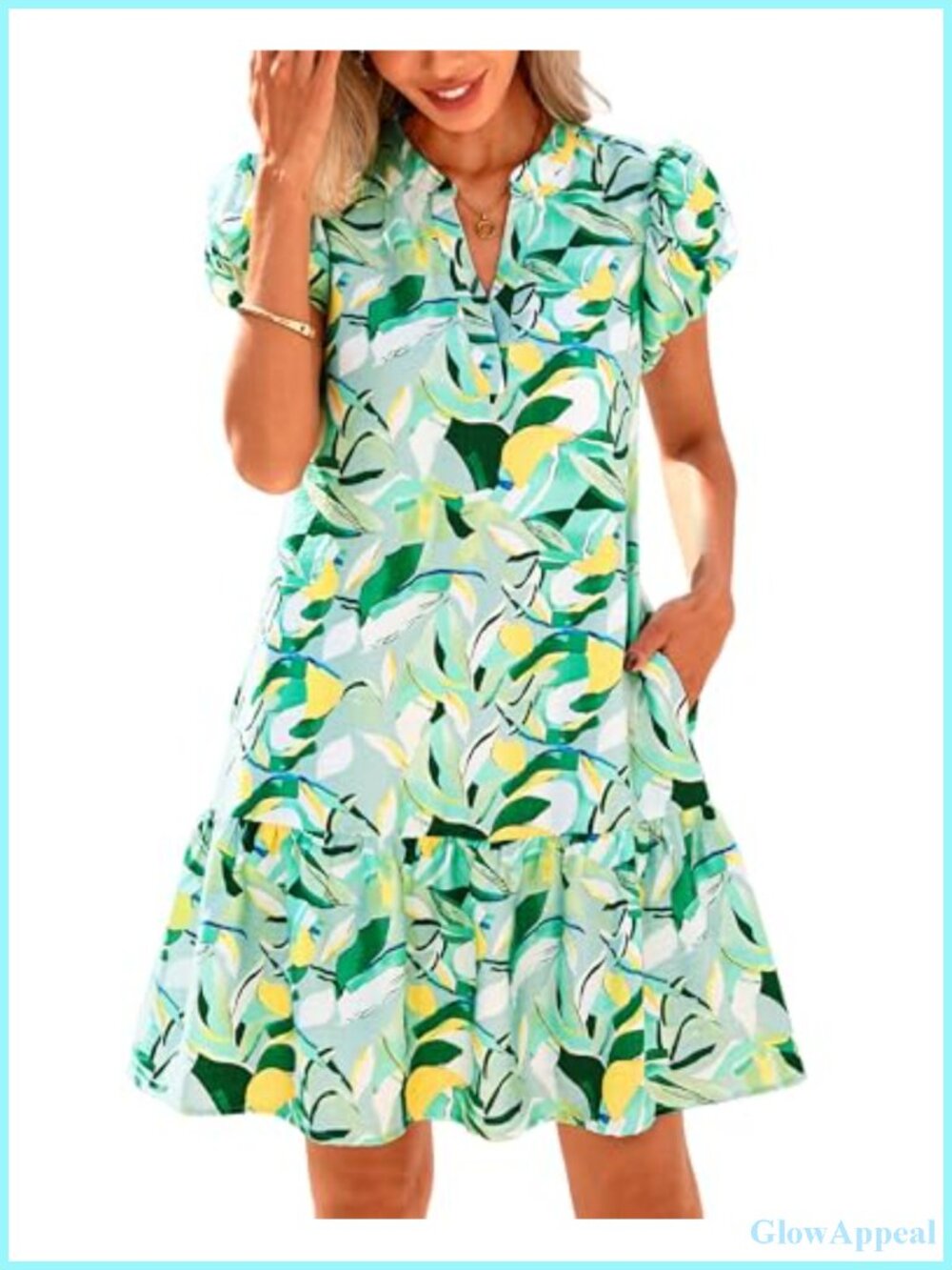 Puff Sleeve Floral Mini Babydoll Dress with Pockets